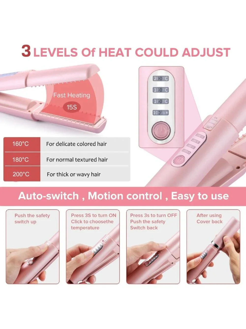 Portable Cordless Mini Hair Straightener & Curler | USB-C Travel Flat Iron, 3